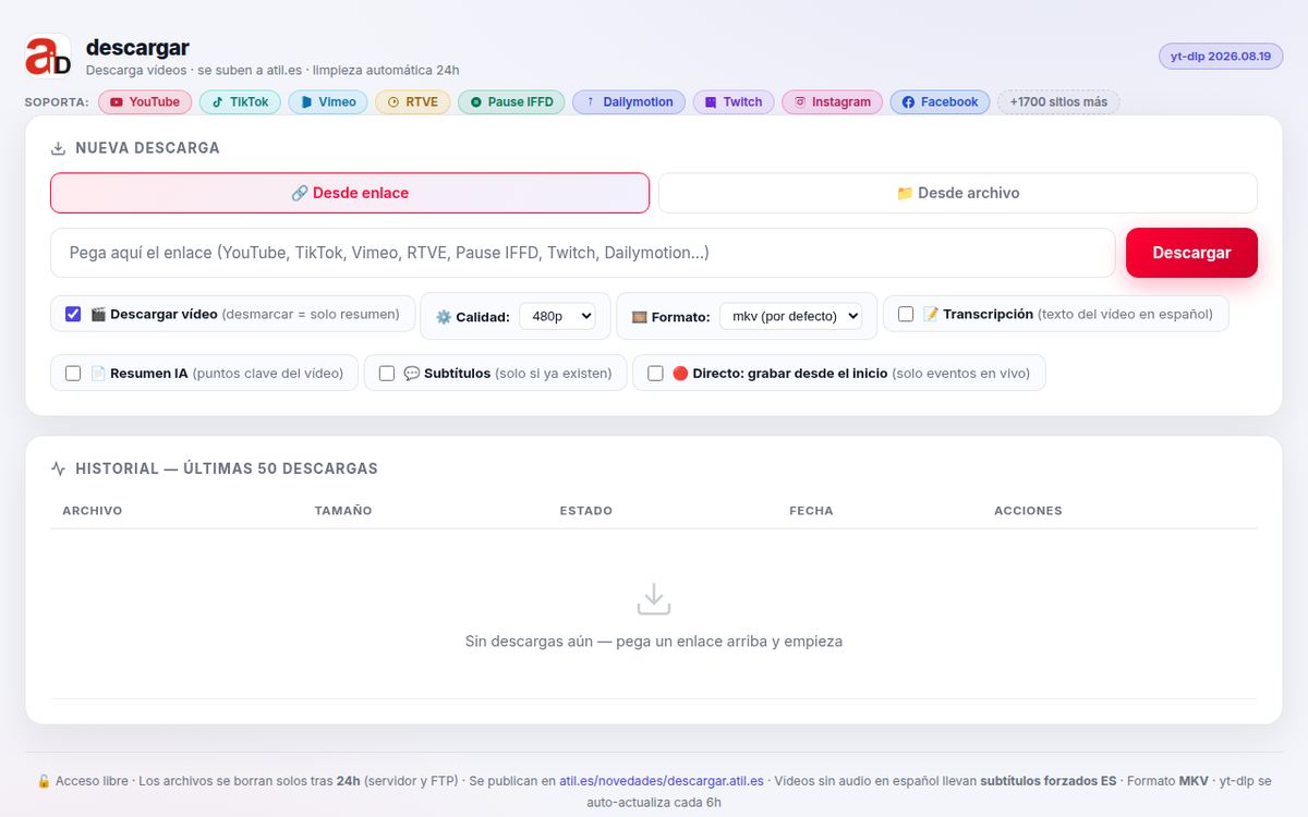 Interfaz del descargador