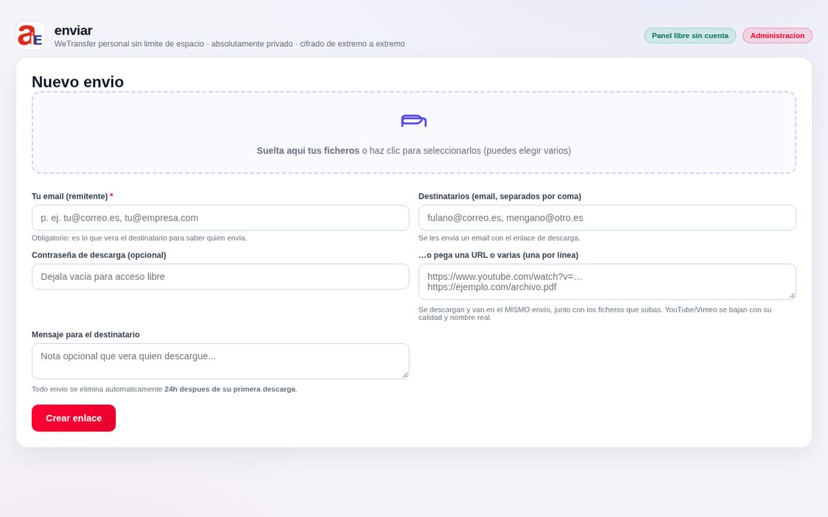 Interfaz de envío de archivos