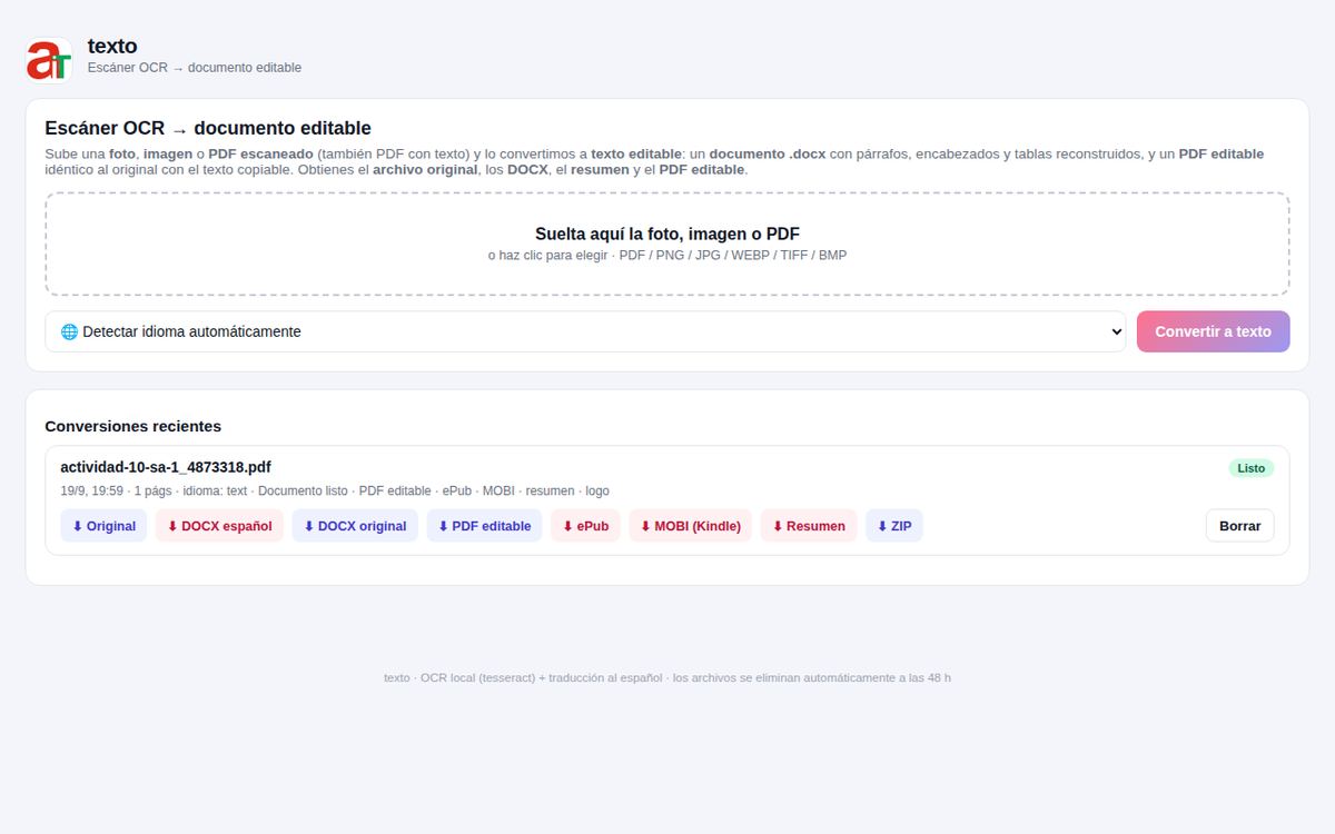 Interfaz de OCR a texto