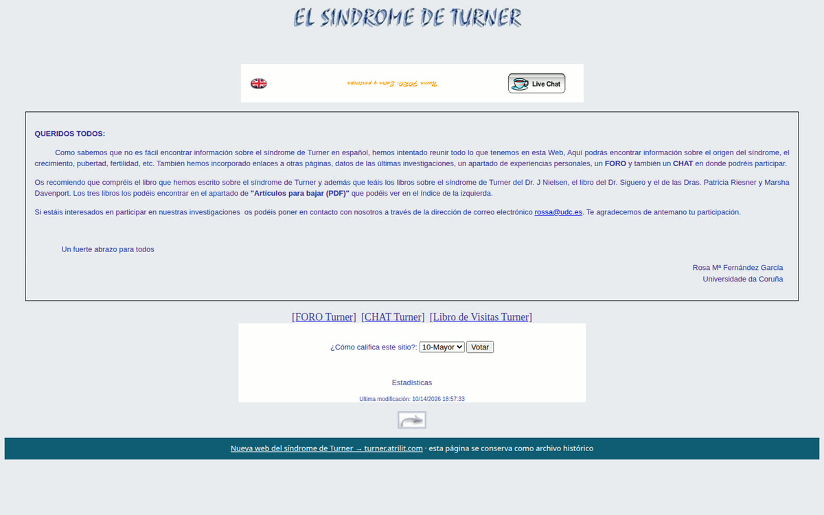 Portada del archivo histórico del síndrome de Turner